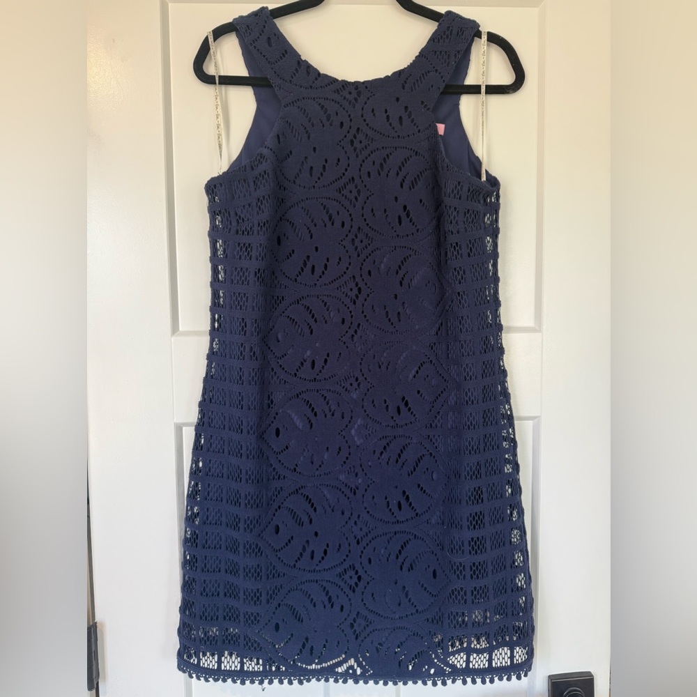 Lilly Pulitzer Women's Mango Shift in True Navy Leaf Palm Lace Medium